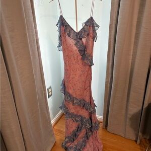 LoveShackFancy Pink and Purple Floral Maxi Dress Rialto Windsor Rose Print